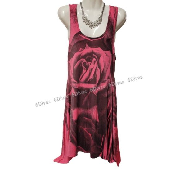 𝅺RED and Brown Black Sleeveless Slinky Long Tunic - Various Sizes - Picture 2 of 10